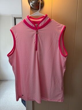 Daily Sports Pink and White Sleeveless Zip-Front Golf Polo